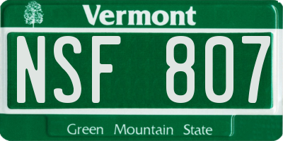 VT license plate NSF807