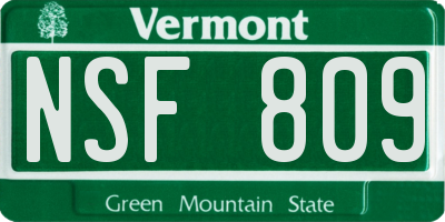 VT license plate NSF809
