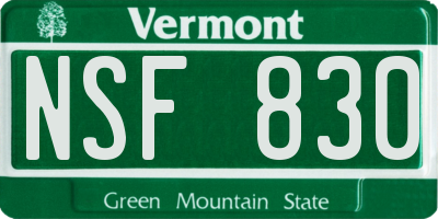 VT license plate NSF830