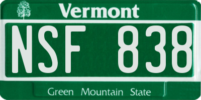 VT license plate NSF838