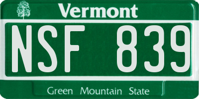 VT license plate NSF839