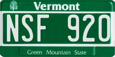 VT license plate NSF920