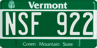VT license plate NSF922