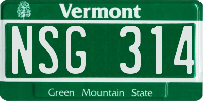 VT license plate NSG314