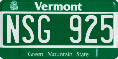 VT license plate NSG925