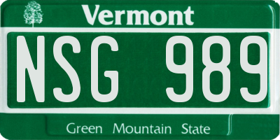 VT license plate NSG989