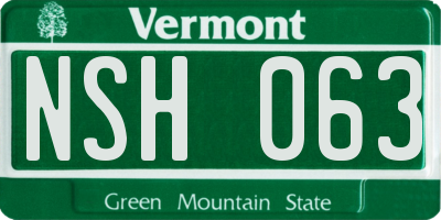 VT license plate NSH063