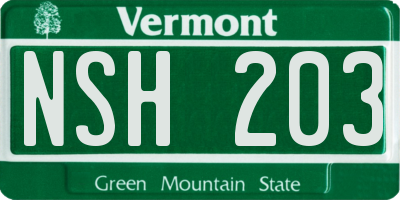 VT license plate NSH203