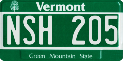 VT license plate NSH205