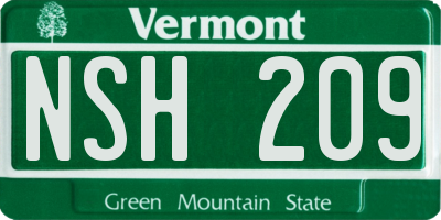 VT license plate NSH209