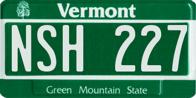 VT license plate NSH227