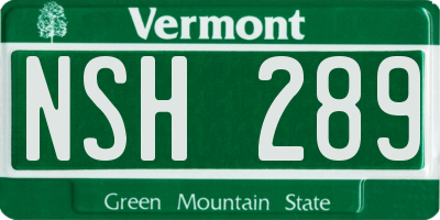 VT license plate NSH289