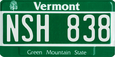 VT license plate NSH838