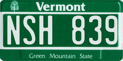 VT license plate NSH839