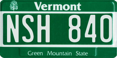 VT license plate NSH840