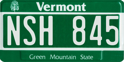 VT license plate NSH845