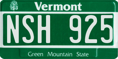 VT license plate NSH925