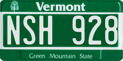 VT license plate NSH928