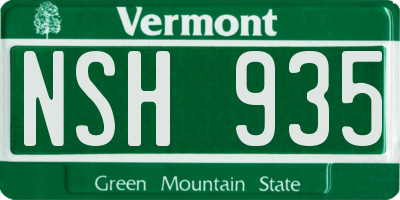 VT license plate NSH935