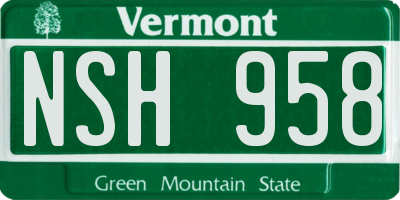 VT license plate NSH958