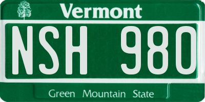 VT license plate NSH980
