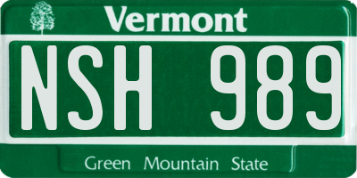 VT license plate NSH989