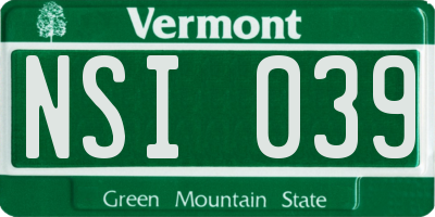 VT license plate NSI039