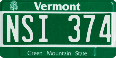 VT license plate NSI374