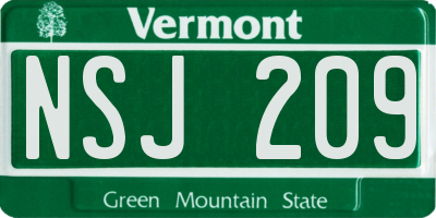 VT license plate NSJ209