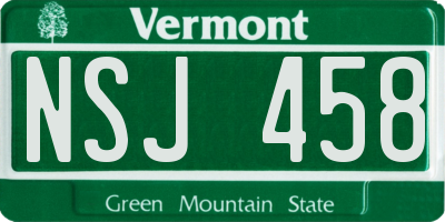 VT license plate NSJ458