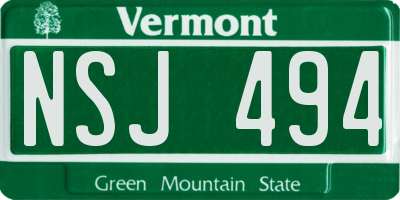 VT license plate NSJ494