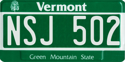 VT license plate NSJ502