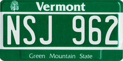 VT license plate NSJ962