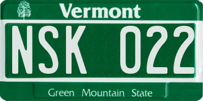 VT license plate NSK022