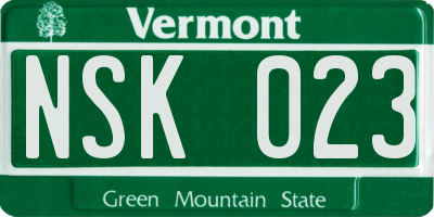 VT license plate NSK023