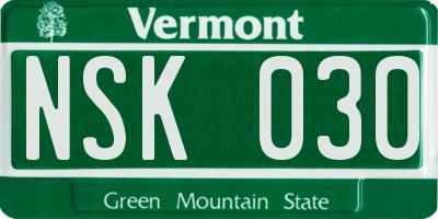 VT license plate NSK030
