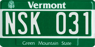 VT license plate NSK031