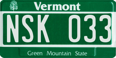VT license plate NSK033
