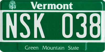 VT license plate NSK038