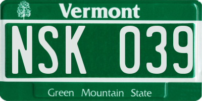 VT license plate NSK039