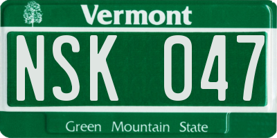 VT license plate NSK047