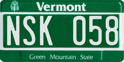 VT license plate NSK058