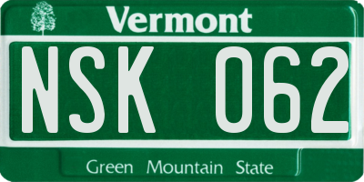 VT license plate NSK062