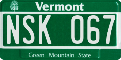 VT license plate NSK067