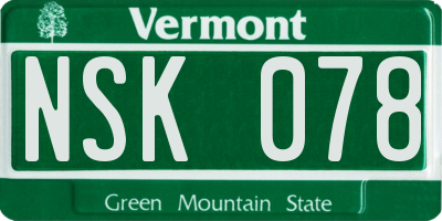 VT license plate NSK078