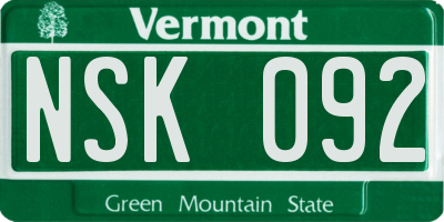 VT license plate NSK092