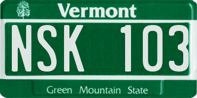 VT license plate NSK103
