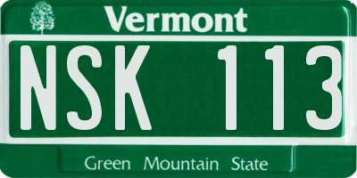 VT license plate NSK113