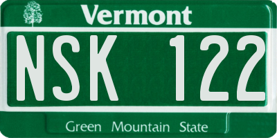 VT license plate NSK122