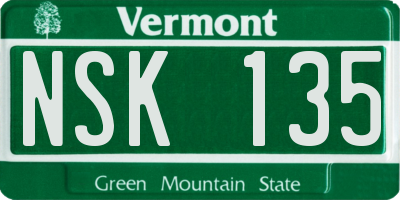 VT license plate NSK135